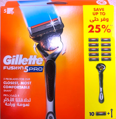 Gillette `Fusion 5 Pro ( IMPORTED NEW EDITION ) 10 BLADES + 1 IMPROVED HANDLE RAZOR, Men