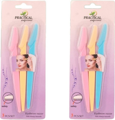 PRACTICAL 3in1 Eyebrow Razor – All-in-One Face, Brow & Neck Trimmer – Pack of 6, Women(Pack of 6)