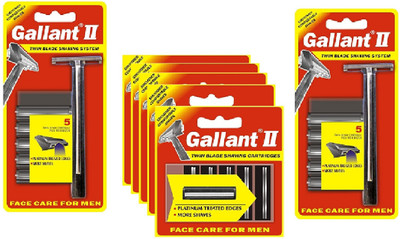 Gallant II Shaving Razor Seto of 2 & Shaving Cartridges Set of 5, Men(Pack of 7)