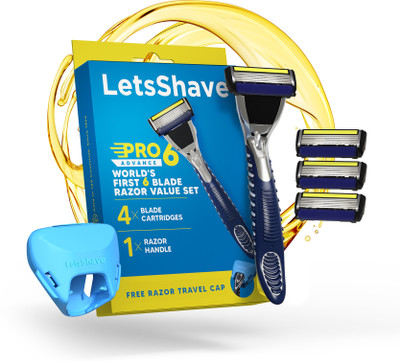 LetsShave Pro 6 Advance Shaving Value Set for Men, 4 Blades+1 Handle+Travel Cap, Men(Pack of 6)