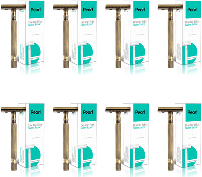 Pearl Shaving Combo- 8 Double Edge Safety Razor (CLOSE COMB ANTIQUE BRASS), Men(Pack of 8)