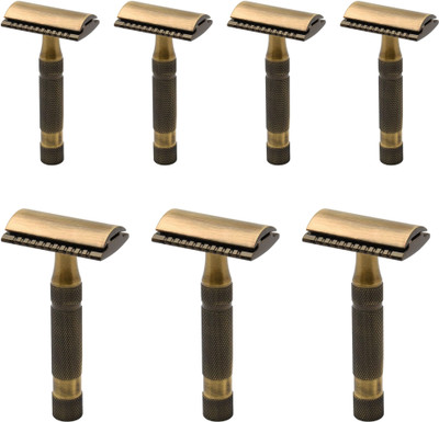 Pearl Shaving Combo- 7 Double Edge Safety Razor Antique Brass Finish,, Men(Pack of 7)
