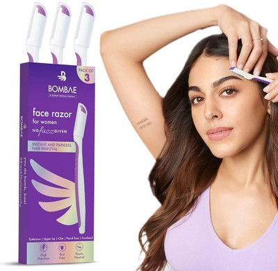 Bombae Reusable Face Razor for Women Facial Hair | Upper Lip, Eyebrow, Chin, Peach Fuzz, Women(Pack of 3)