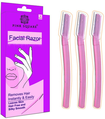 Pink Square Face Razor for Women | For Instant & Painless Hair Removal (Set of 3), Men & Women(Pack of 3)
