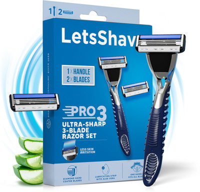 LetsShave Pro 3 Shaving Razor with 2Blades+Handle, Ultra Sharp 3Blade Shaving kit, Men(Pack of 3)