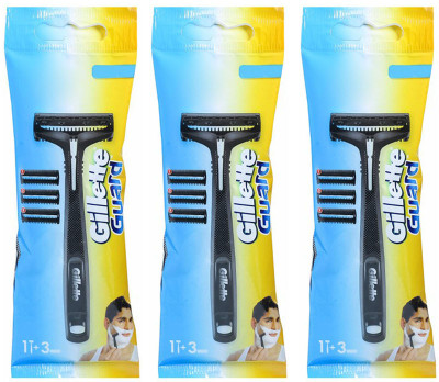 Gillette GUARD Shaving Razor 3Pcs with 12 Cartridge For Smooth Shave, Men(Pack of 3)