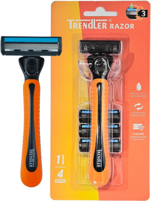 TRENDLER 3Blade Shaving System with 1Handle + 4Cartridges Flexible Head & Moisture Strip, Men