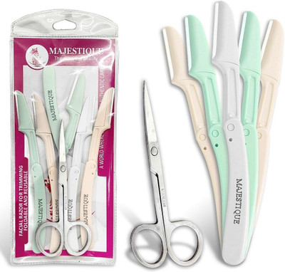 MAJESTIQUE Stainless Steel 1 Manicure Scissor and 5 Foldable Reusable Facial Hair Razor, Men & Women(Pack of 6)