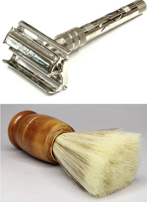 Loyalmart Double Edge Brass Shaving Razor Butterfly Mechanism & Premium Wooden Brush SR3, Men(Pack of 2)