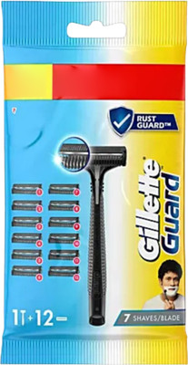 Gillette Guard Manual Shaving Razor Blades -12 Cartridges + 1 Razor, Men(Pack of 13)