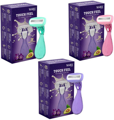 TRENDLER Touch Feel Razor with 3X Smoothness, skin as you shave(Blue, Pink & Purple), Women(Pack of 3)