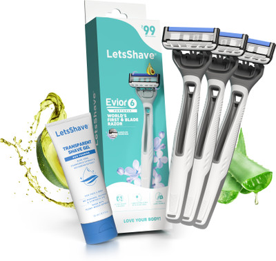 LetsShave Evior 6 Portable Razor for Women with Transparent Shave Gel 15ml, Women(Pack of 4)