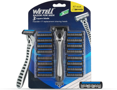 HVN India WETELL 3-Layer Blade Razor for Men – 1 Handle with 17 Replacement Shaving Heads, Men(Pack of 18)