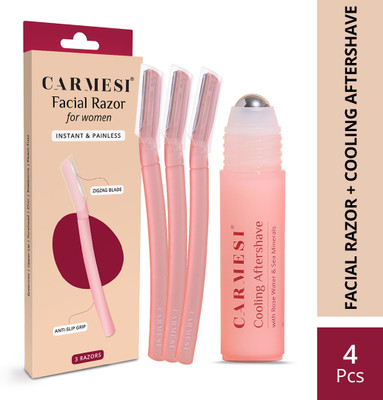 Carmesi Smooth Shave Essentials for Women - 3 Face Razors & 1 Cooling Aftershave Roll On, Women(Pack of 2)