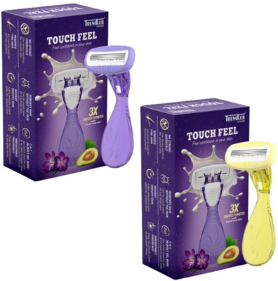 TRENDLER Touch Feel Women's Razor with 3X Smoothness, Purple And Yellow Travel mini Razor, Women(Pack of 2)