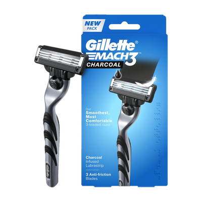Gillette Mach3 Charcoal Shaving Razor for men with New Exfoliating Charcoal Lubrastrip, Men