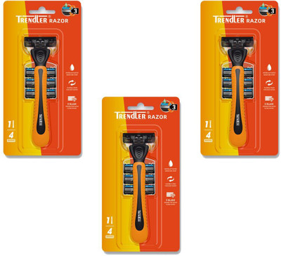 TRENDLER 3 blade Razor for Men Handle + 4 Cartridges for Smooth & Comfortable shave, Men(Pack of 3)