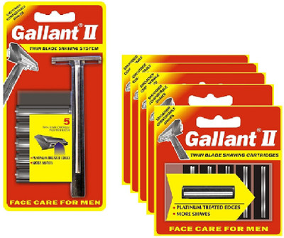 Gallant II Twin Blade Shaving & Pack of 5 Cartridges, Men(Pack of 6)
