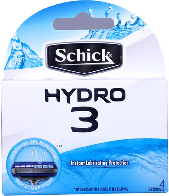 Schick Hydro3 Refill Cartridge - 3 blades - Hydrating Gel Reservoir(Pack of 4)