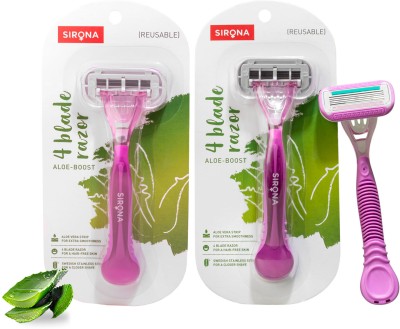 SIRONA 4 Blade Reusable Body Hair Removal Razor for Women with Aloe Vera Strip(Pack of 2)