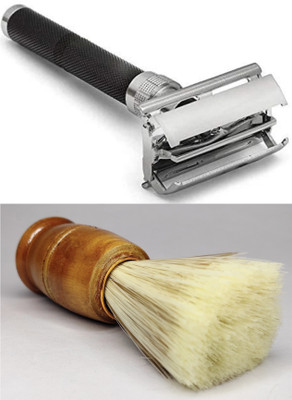 Loyalmart Double Edge Brass Shaving Razor Butterfly Mechanism & Premium Wooden Brush SR4, Men(Pack of 2)