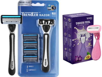 TRENDLER Razor Set with 5 Blade & 5 Cartridges, Touch Feel Mini Pink Women's Razor, Men & Women(Pack of 2)