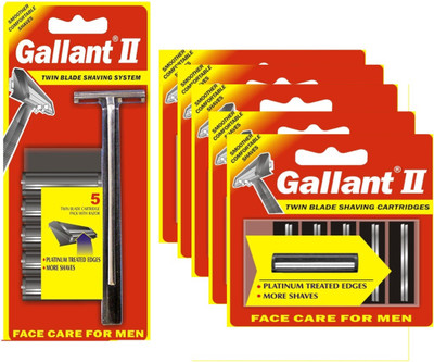 Gallant II Twin Blade Shaving Razor & Pack of 5 Cartridges (Pack of 6), Men(Pack of 6)