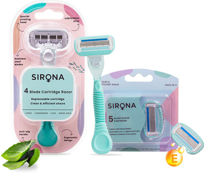 SIRONA 4 Blade Reusable Hair Removal Razor - 1 Pcs with Razor Cartridge - 2 Pcs, Women(Pack of 2)
