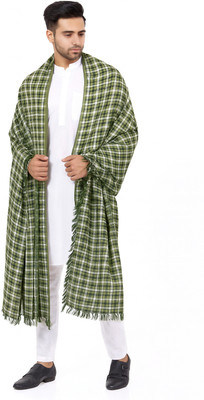 Vrinde Wool Checkered Men Shawl(Green)