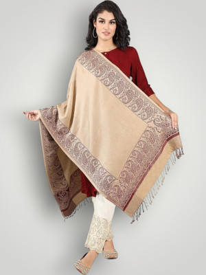 Kashmiri Thead Wool Embroidered Women Shawl(Beige)