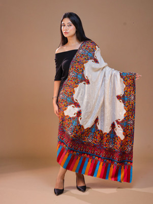 swi stylish Wool Paisley Women Shawl(White)