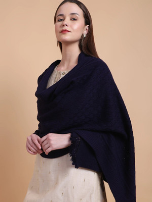 vesture Wool Self Design Women Shawl(Dark Blue)