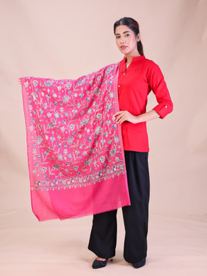 swi stylish Wool Embroidered Women Shawl(Pink)