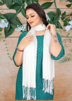 Collective Stitch Cotton Solid Women Shawl(White)
