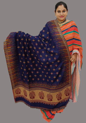 Vrinde Wool Self Design Women Shawl(Dark Blue)