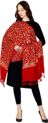 CHOUDHARYRETAILS Wool Embroidered Women Shawl(Red)