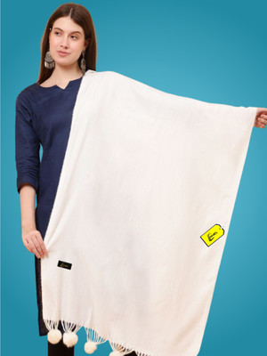 MHAX Wool Self Design Women Shawl(White)