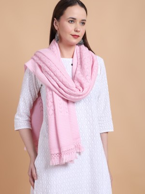 vesture Wool Self Design Women Shawl(Pink)