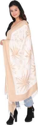 Kti Viscose Floral Print Women Shawl(White, Beige)