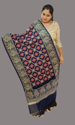 Vrinde Wool Embroidered Women Shawl(Dark Blue)