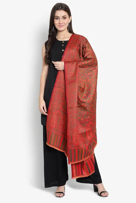 CHOUDHARYRETAILS Polyester Wool Blend Floral Print Women Shawl(Red)