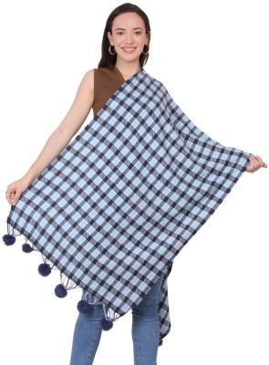 manra Wool Checkered Women Shawl(Blue)