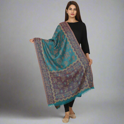 swi stylish Wool Embroidered Women Shawl(Multicolor)