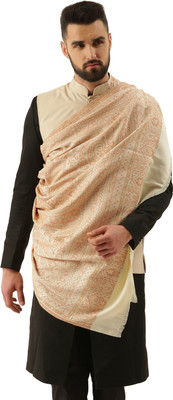 Pashmoda Polyester Wool Blend Woven Men Shawl(White)
