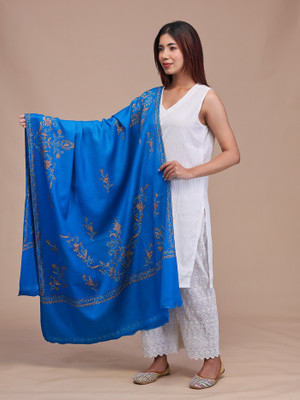 swi stylish Pashmina Embroidered Women Shawl(Light Blue)