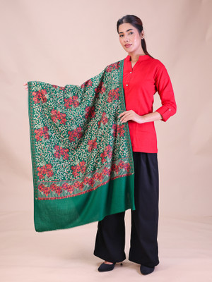 swi stylish Wool Embroidered Women Shawl(Green)