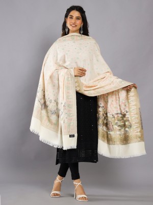 Ravaiyaa - Attitude Is Everything Wool Woven Women Shawl(White)