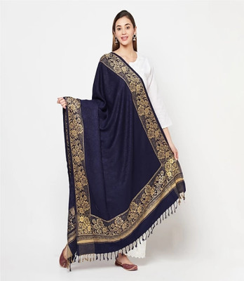 HouseOfCommon Polyester Wool Blend Applique Women Shawl(Blue)