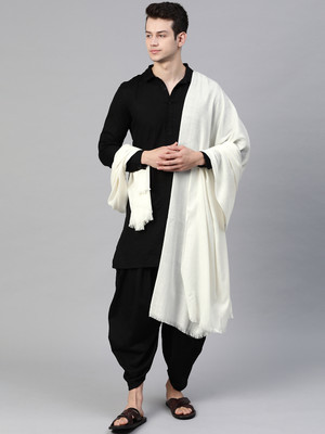 WEAVERS VILLA Poly Wool Solid Men Shawl(White)