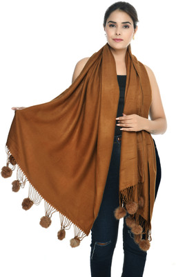 manra Wool Solid Women Shawl(Brown)
